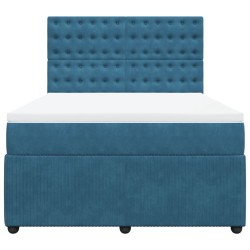 Boxspringbett mit Matratze Blau 140x200 cm Samt