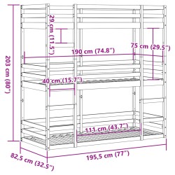 Dreifach-Etagenbett Wachsbraun 75x190 cm Massivholz Kiefer