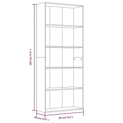 Bücherregal 5 Fächer Grau Sonoma 80x30x189 cm Holzwerkstoff