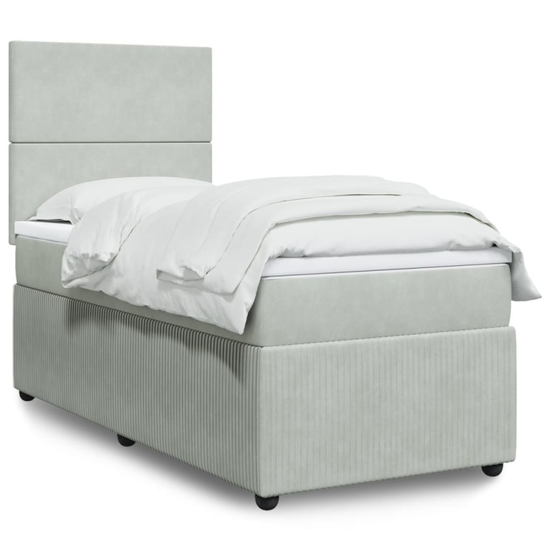 Boxspringbett mit Matratze Hellgrau 90x190 cm Samt