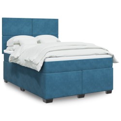 Boxspringbett mit Matratze Blau 140x200 cm Samt