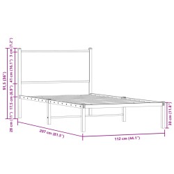 Metallbett ohne Matratze Räuchereiche 107x203 cm