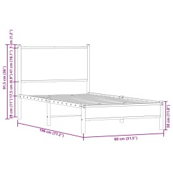 Metallbett ohne Matratze Braun Eichen-Optik 75x190 cm