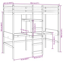 Hochbett ohne Matratze Weiß 75x190 cm Massivholz Kiefer