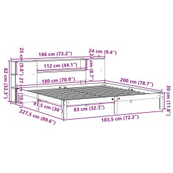 Massivholzbett mit Regal ohne Matratze Wachsbraun 180x200 cm