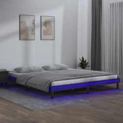 Massivholzbett mit LED-Beleuchtung Grau 120x200 cm