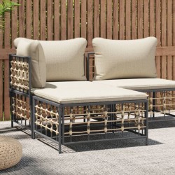 Gartenhocker mit Beige Kissen Poly Rattan