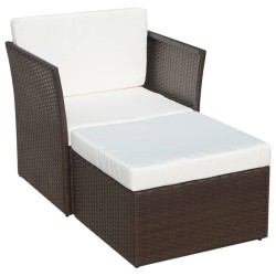 Gartensessel mit Fußhocker Poly Rattan Braun