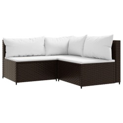 4-tlg. Garten-Lounge-Set mit Kissen Braun Poly Rattan