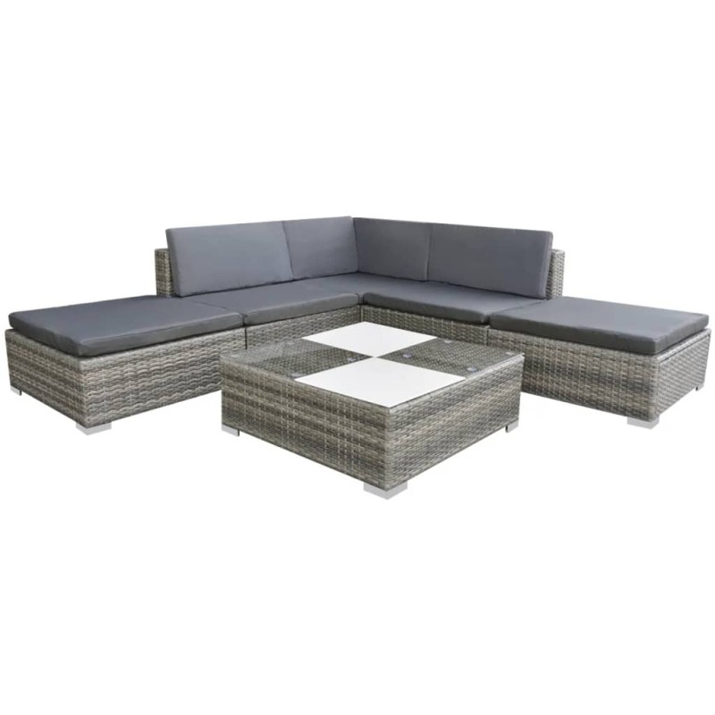 6-tlg. Garten-Lounge-Set mit Auflagen Poly Rattan Grau