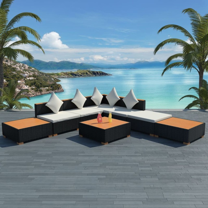 8-tlg. Garten-Lounge-Set mit Auflagen Poly Rattan Schwarz