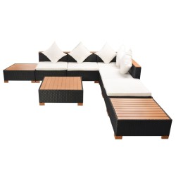 8-tlg. Garten-Lounge-Set mit Auflagen Poly Rattan Schwarz