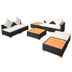 8-tlg. Garten-Lounge-Set mit Auflagen Poly Rattan Schwarz