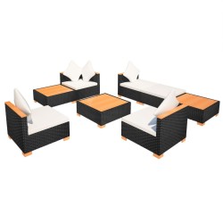 8-tlg. Garten-Lounge-Set mit Auflagen Poly Rattan Schwarz