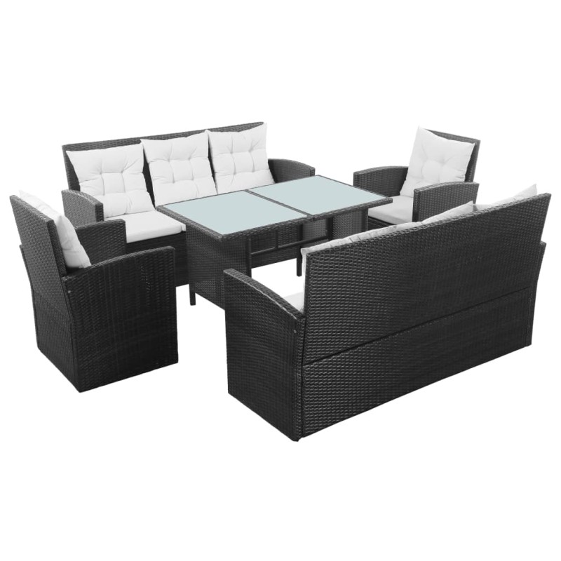 5-tlg. Garten-Lounge-Set mit Auflagen Poly Rattan Schwarz