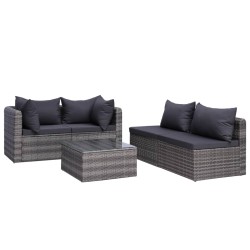 5-tlg. Garten-Sofagarnitur mit Polstern & Kissen Poly Rattan Grau