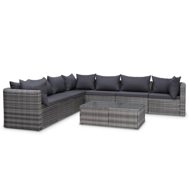 8-tlg. Garten-Lounge-Set mit Auflagen Poly Rattan Grau