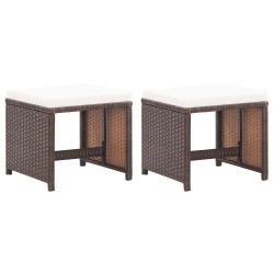 Gartenhocker 2 Stk. mit Sitzkissen Poly Rattan Braun