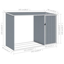 Garten Brennholzlager Grau 245x98x159 cm Verzinkter Stahl