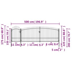 Gartentor mit Speerspitzen 5x2,25 m Schwarz