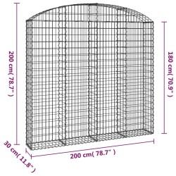 Gabione mit Hochbogen 200x30x180/200 cm Verzinktes Eisen