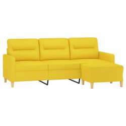 3-Sitzer-Sofa mit Hocker Hellgelb 180 cm Stoff