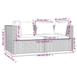 3-tlg. Garten-Lounge-Set mit Auflagen Schwarz Poly Rattan