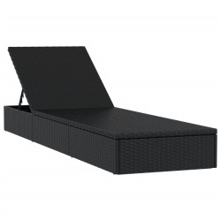 Sonnenliege mit Auflage Schwarz 201x55x62 cm Poly Rattan