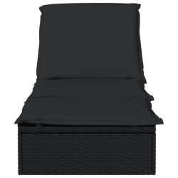 Sonnenliege mit Auflage Schwarz 201x55x62 cm Poly Rattan