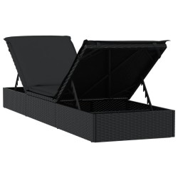 Sonnenliege mit Auflage Schwarz 201x55x62 cm Poly Rattan