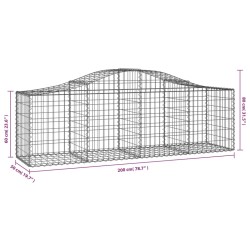 Gabione mit Hochbogen 200x50x60/80 cm Verzinktes Eisen