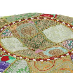 Patchwork Sitzpouf Rund Baumwolle Handgefertigt 40x20 cm Grün