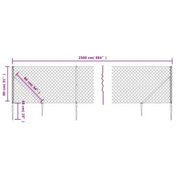 Maschendrahtzaun mit Bodenhülsen Silbern 0,8x25 m