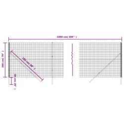 Maschendrahtzaun Grün 2x10 m Verzinkter Stahl