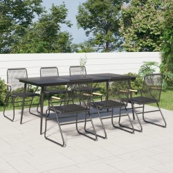 7-tlg. Garten-Essgruppe Schwarz PVC-Rattan