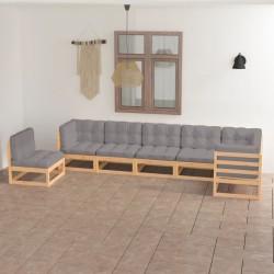 7-tlg. Garten-Lounge-Set mit Kissen Massivholz Kiefer