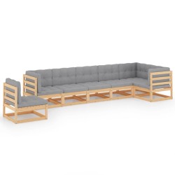 7-tlg. Garten-Lounge-Set mit Kissen Massivholz Kiefer