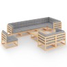 10-tlg. Garten-Lounge-Set mit Kissen Massivholz Kiefer