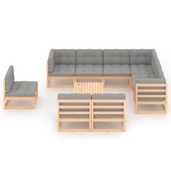 10-tlg. Garten-Lounge-Set mit Kissen Massivholz Kiefer