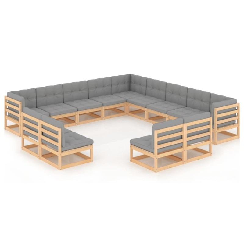 13-tlg. Garten-Lounge-Set mit Kissen Massivholz Kiefer