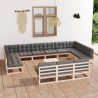 14-tlg. Garten-Lounge-Set mit Kissen Massivholz Kiefer