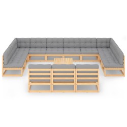 14-tlg. Garten-Lounge-Set mit Kissen Massivholz Kiefer