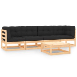 5-tlg. Garten-Lounge-Set mit Kissen Massivholz Kiefer