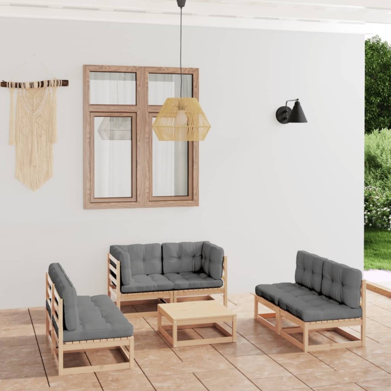 7-tlg. Garten-Lounge-Set mit Kissen Kiefer Massivholz