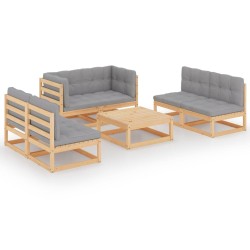 7-tlg. Garten-Lounge-Set mit Kissen Kiefer Massivholz