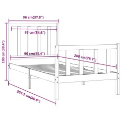 Massivholzbett Schwarz 90x200 cm