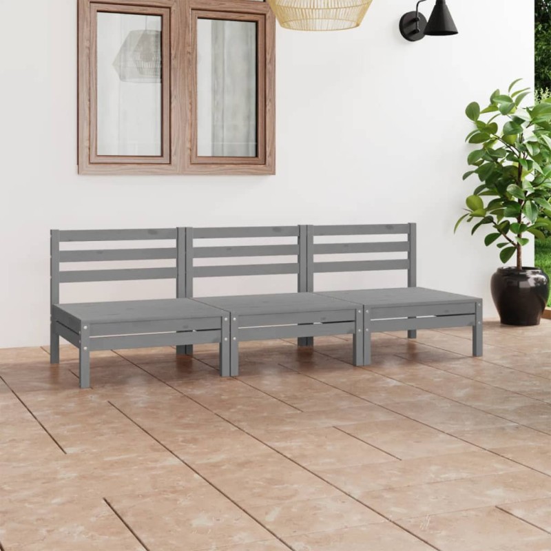 3-tlg. Garten-Lounge-Set Grau Kiefer Massivholz