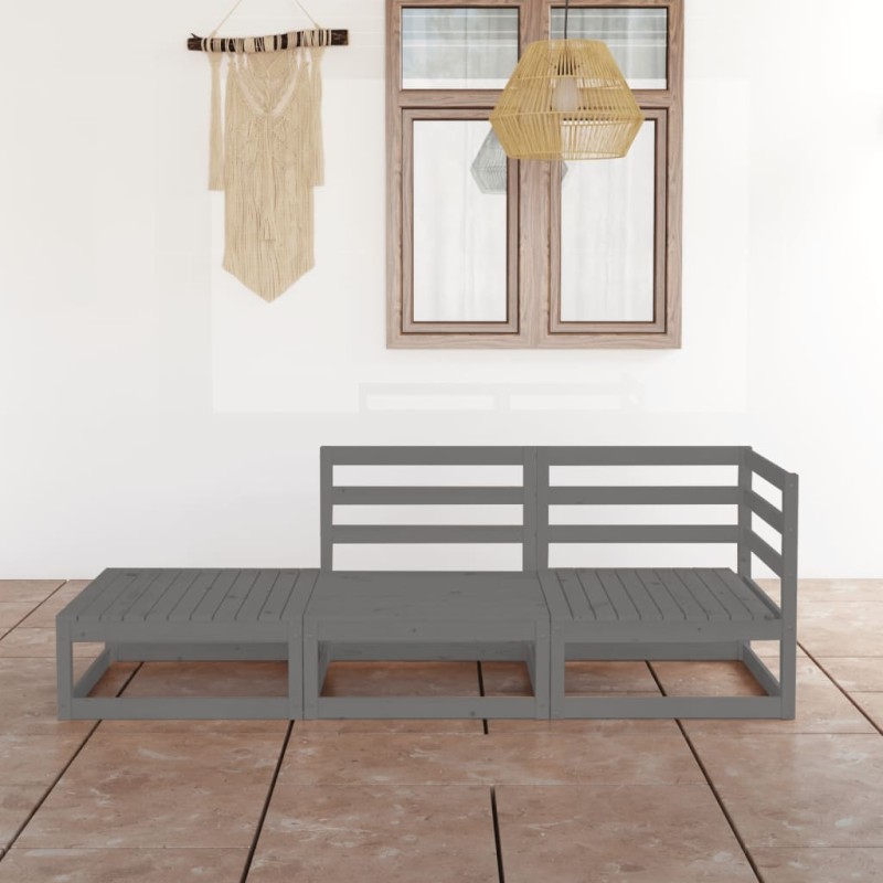 3-tlg. Garten-Lounge-Set Grau Massivholz Kiefer