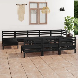 11-tlg. Garten-Lounge-Set Schwarz Massivholz Kiefer