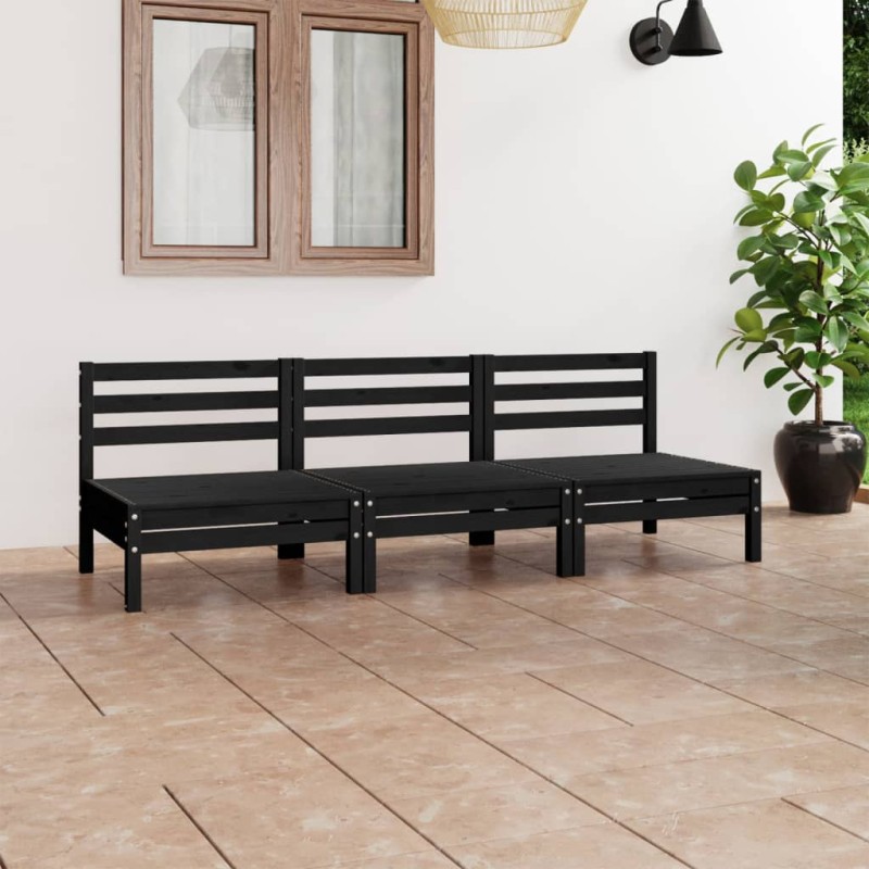 3-tlg. Garten-Lounge-Set Schwarz Massivholz Kiefer